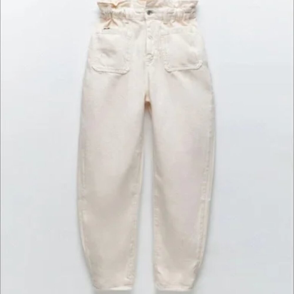 Zara z1975 Baggy Paperbag Jeans - Ecru Cream
